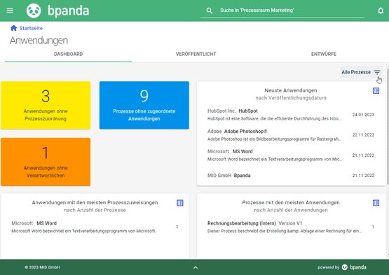Bpanda: Release Notes - Anwendungen filtern