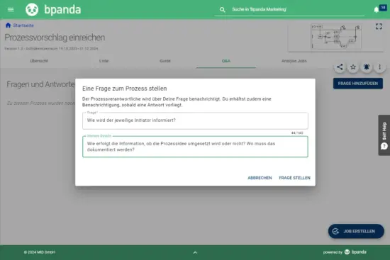 Q&A-Bereich für Rückfragen zum Prozess | Bpanda