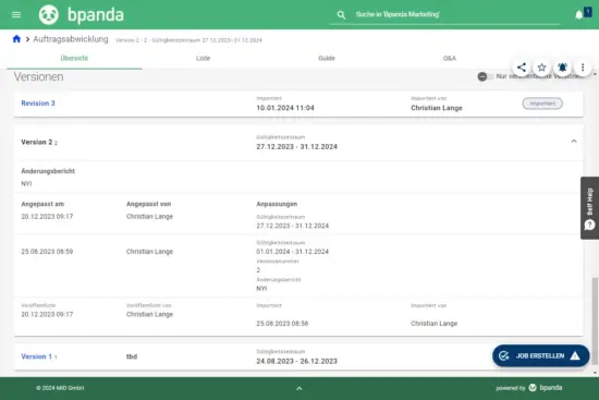 Versionsübersicht | bpanda