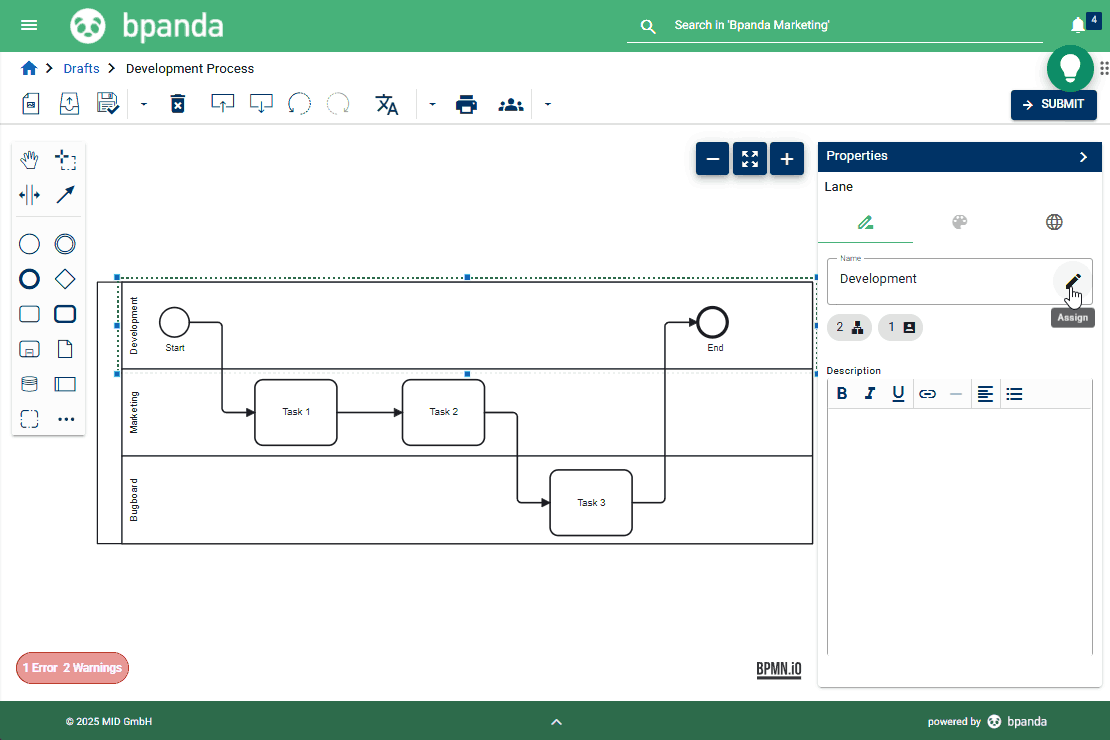 Bpanda Release Notes June 2025 | Modeler & Happy Path: Modify Lane Name Directly