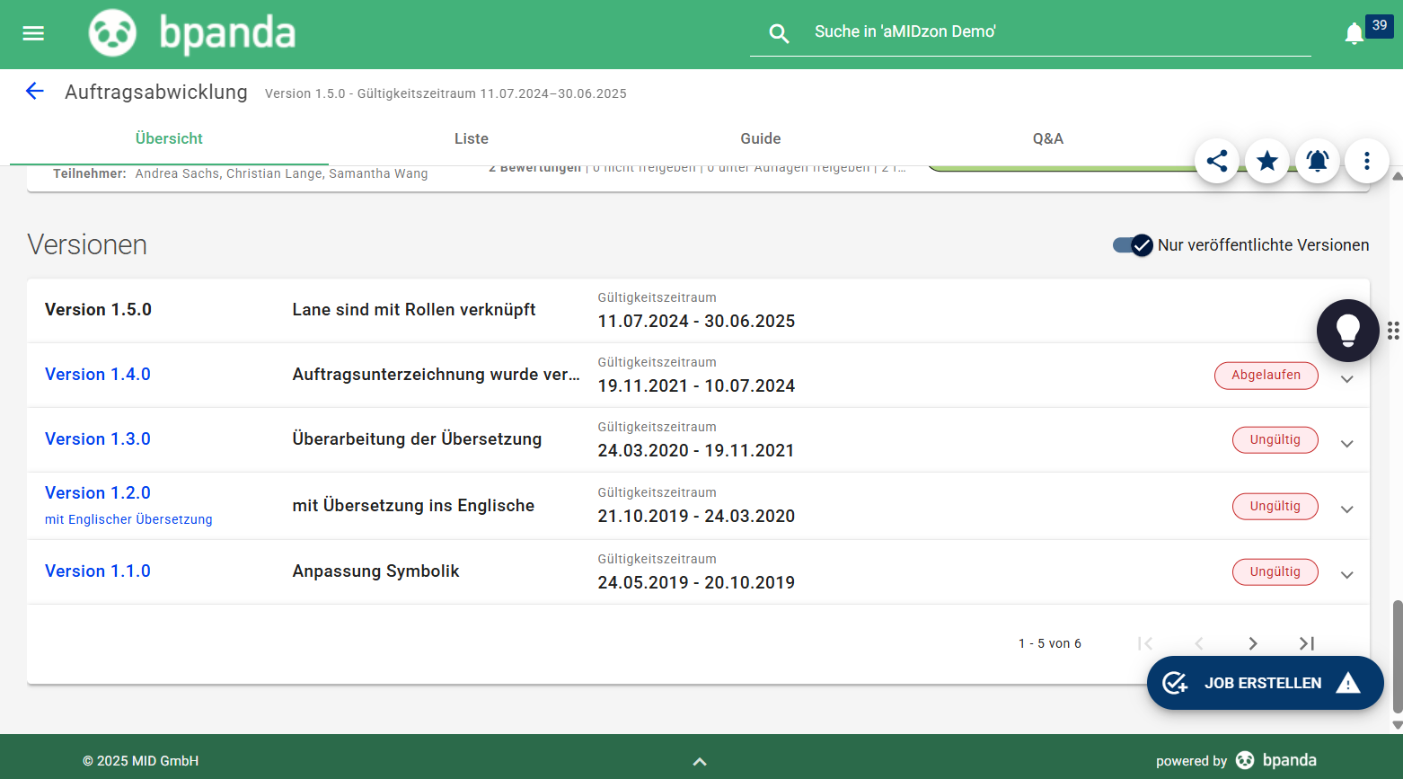 Bpanda | Revissionssichere Dokumentation Alle Prozesse werden automatisch versioniert und nachvollziehbar gespeichert. Änderungen und Verantwortlichkeiten sind lückenlos dokumentiert.