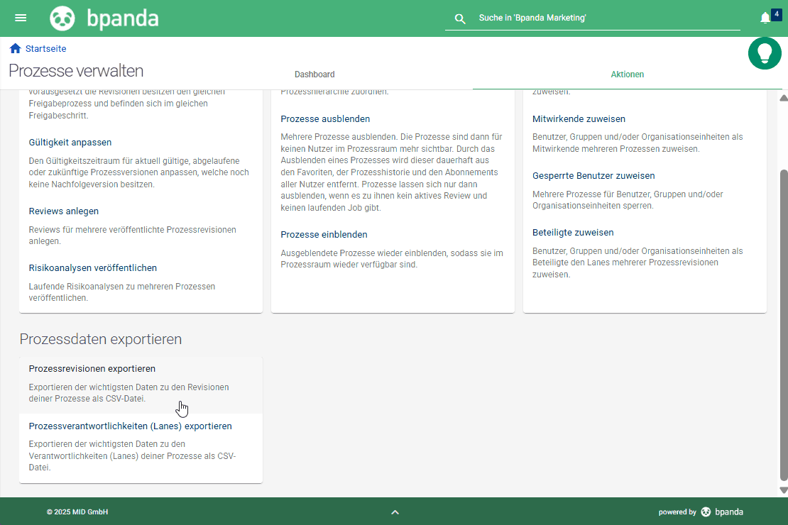 Bpanda Release August 2025 | Prozesse verwalten: Verbesserungen für Filter, Ansicht und Performance des Dashboards