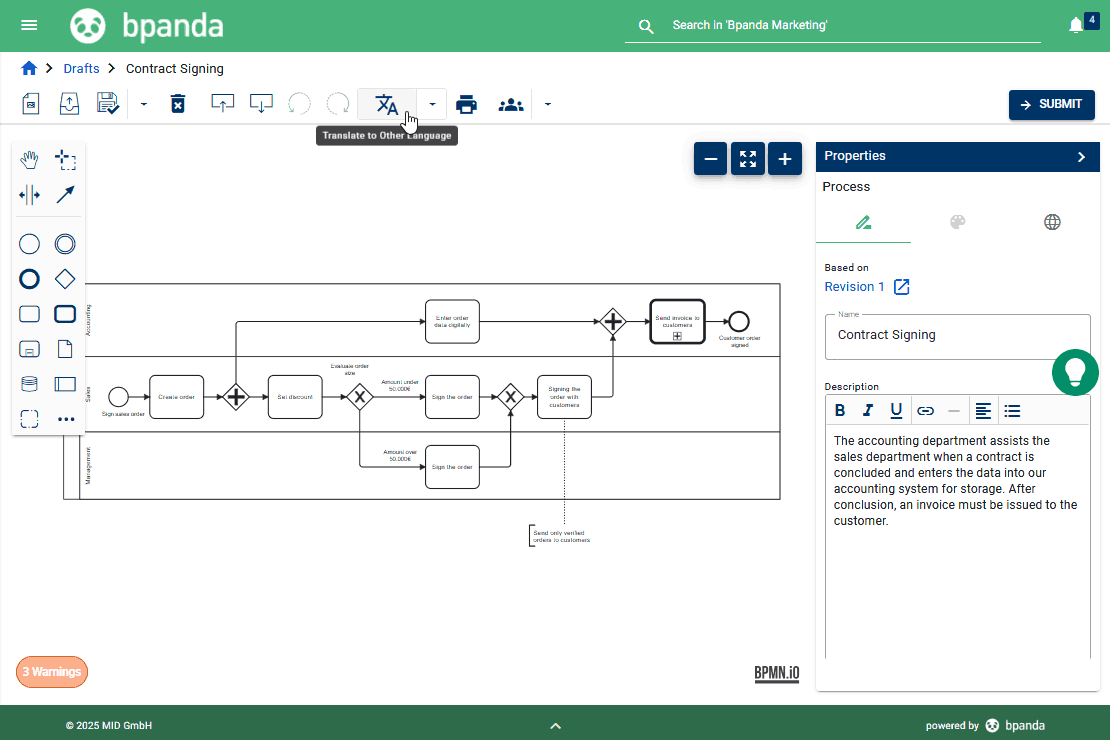 Bpanda Release Notes October 2025 | Process Drafts & PLC Drafts: AI-Powered Translation Right in Your Browser