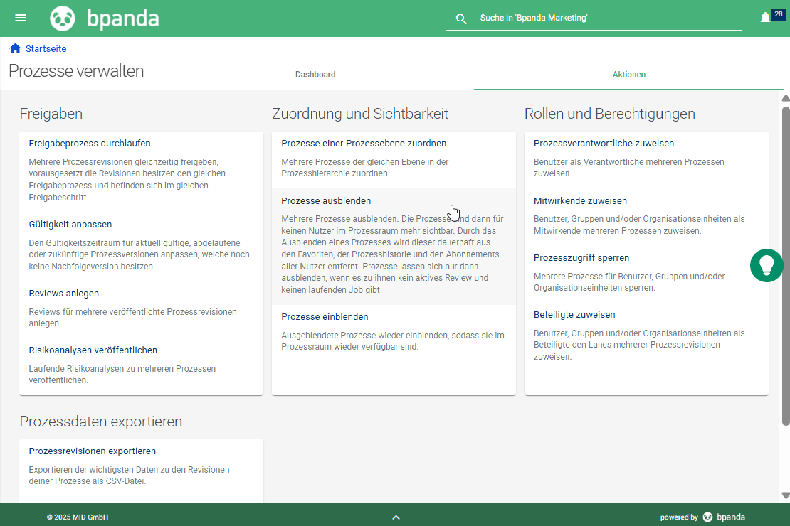 Bpanda Release Oktober 2025 | Prozesse verwalten: Flexiblere Ansichten und bessere Übersicht